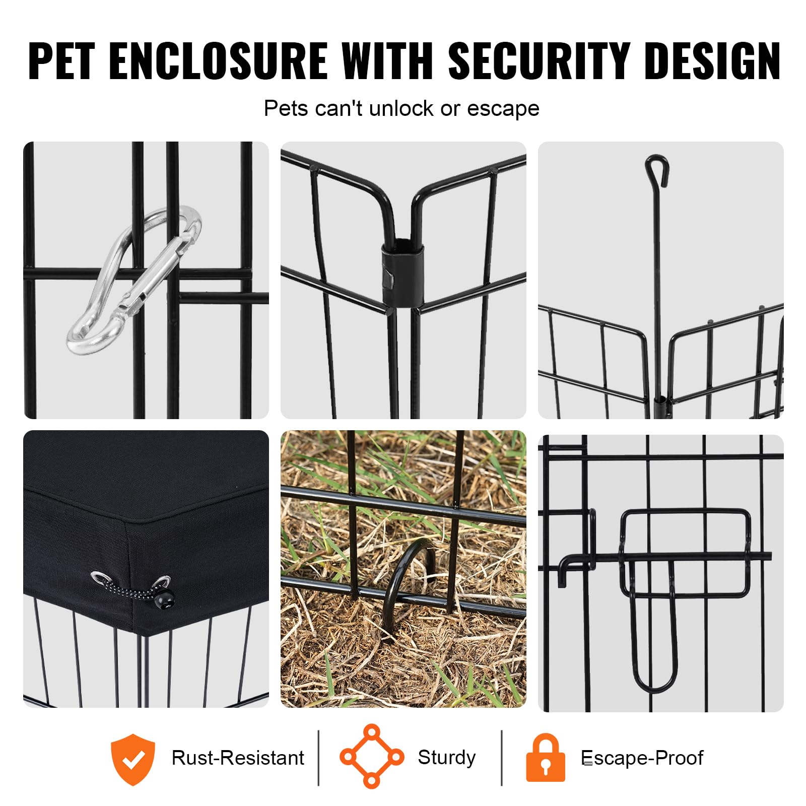 VEVOR Dog Playpen, 8 Pcs 30H x 24W Panels Foldable Metal Pet Exercise Pen, Dog Fence Indoor and Outdoor Pen with Door, 600D Oxfo